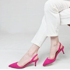 FSJ Hot Pink Mid Heels Pumps Pointed Toe Slingback Sandals Party Casual Shoes